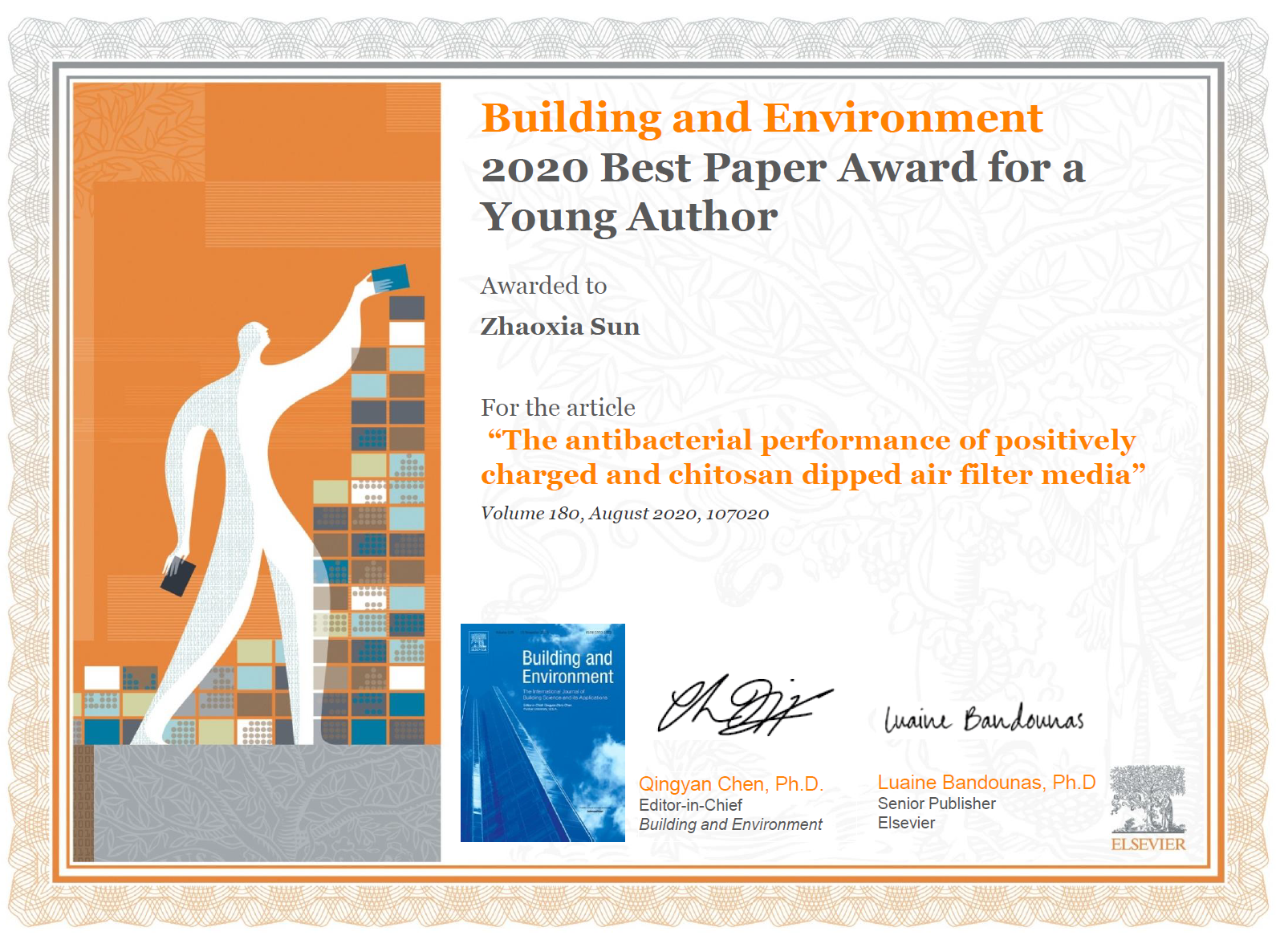 Best Paper Award of a Young Author for Zhaoxia Sun, Building and Environment